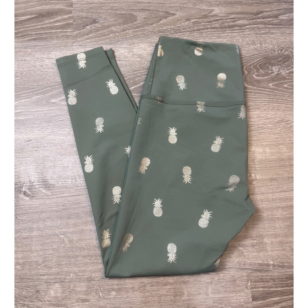 Beyond Yoga Womens Green Silver Metallic Pineapple Foil High Waisted Leggings M